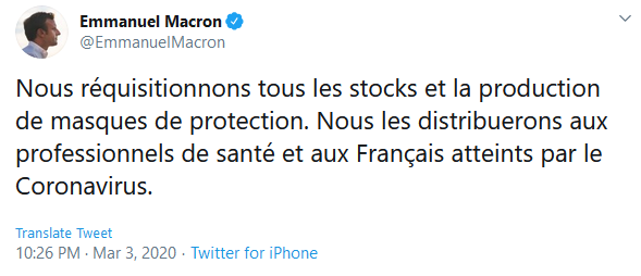 马克龙终于也戴上口罩，法国卫生部长：已经太晚了