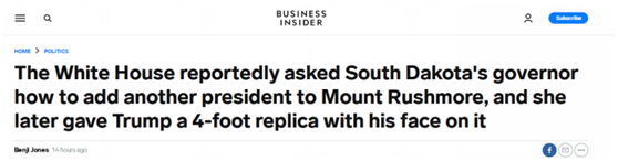 美媒曝特朗普想把自己雕像加进“总统山”，特朗普发推否认：假新闻，但对我是个好消息！