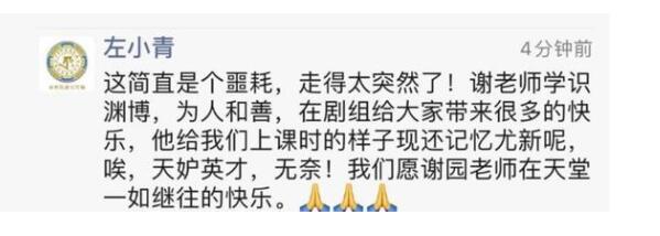 天妒英才!演员谢园去世享年61岁 冯远征、左小青、黄磊等发文悼念
