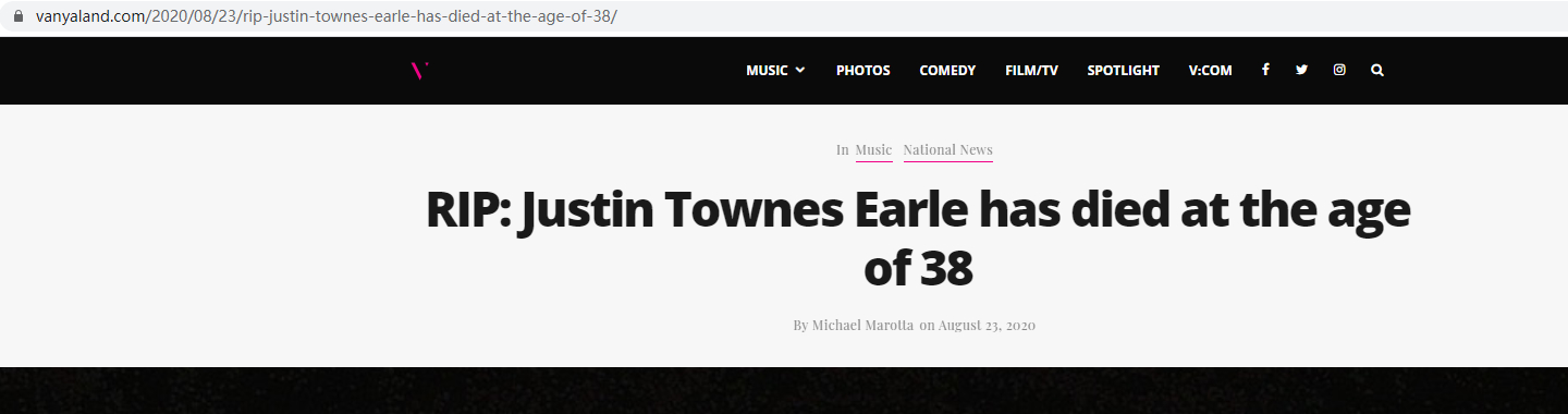 美国歌手贾斯汀·汤斯·厄尔不幸逝世 享年仅38岁