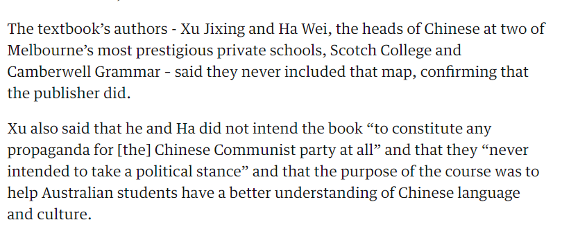 图为报道中两名教科书的华裔作者被迫澄清他们没有给中国政府做宣传的意思，只是希望让读者更好的了解中国语言和文化