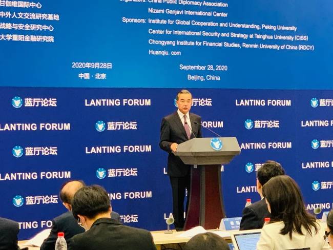  王毅讲话现场图（拍摄：环球网/杨璐）
