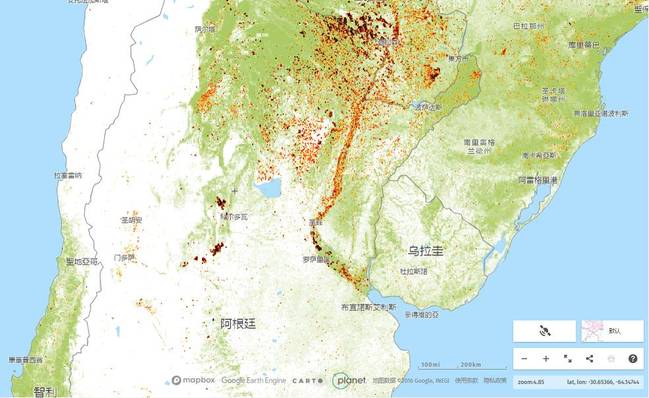 △阿根廷火情地图（图片来源：Global Forest Watch）