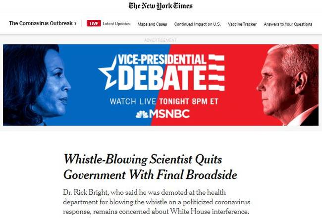 (《纽约时报》:“吹哨”科学家最后辞去了政府职务)
