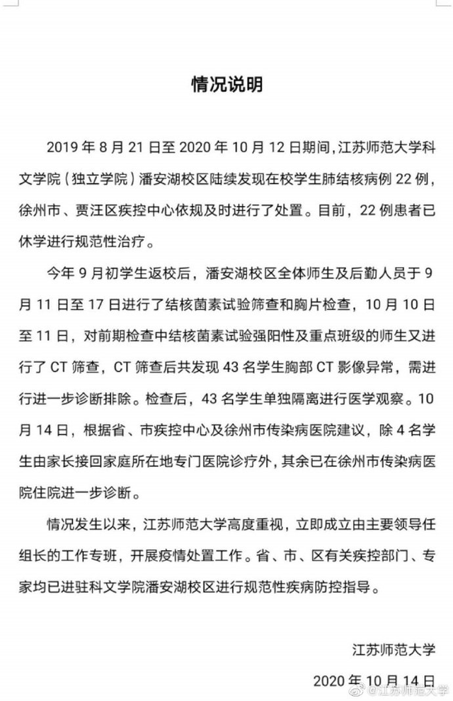 江苏师大通报22名学生患肺结核 肺结核会传染吗？能治好吗？如何预防？