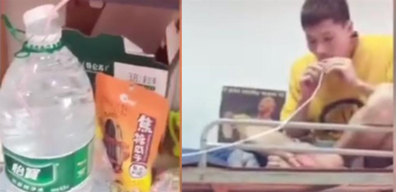 懒是进步的第一生产力!体育生用2米长吸管床上喝水
