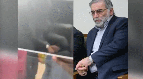 遭机关枪扫射后，法赫里扎德和保镖失去意识  截自Iran News Update社交媒体账号
