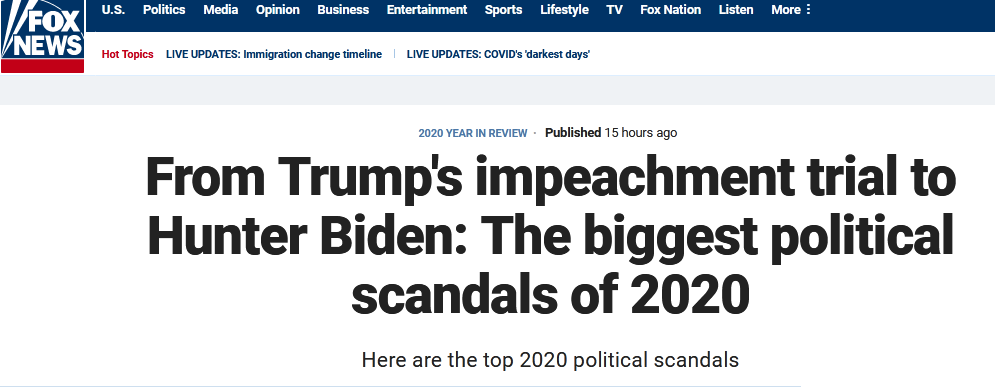 福克斯新闻总结美国2020“最大政治丑闻” 第一个就与特朗普有关