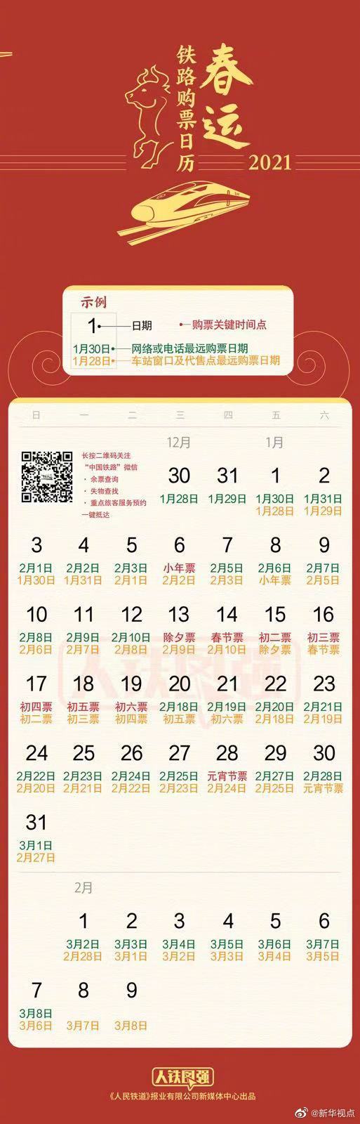 2021春运车票明起开售，至3月8日结束，为期40天