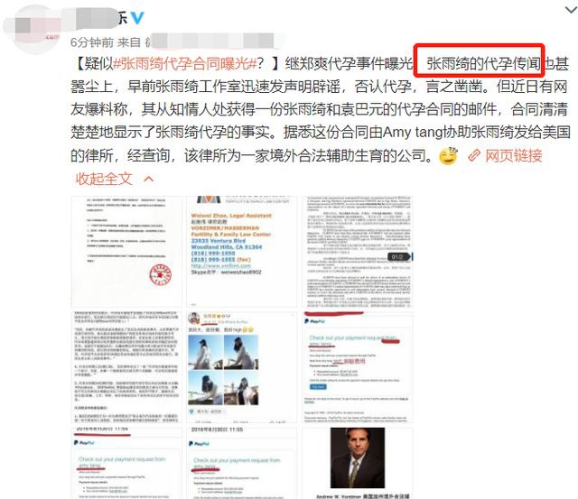 疑张雨绮代孕合同曝光 张雨绮代孕龙凤胎赚了10亿?