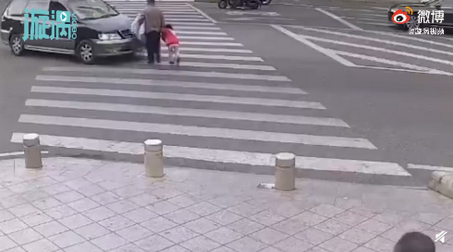 孙女阻拦爷爷闯红灯未果 两人被撞 网友：看着心疼，希望孩子没事