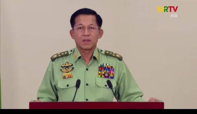 接管国家权力后，缅甸国防军总司令敏昂莱首次发表电视讲话