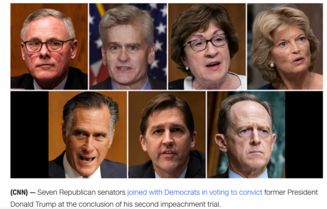 ▲投票赞成对特朗普定罪的7名共和党参议员。/ CNN网站截图
