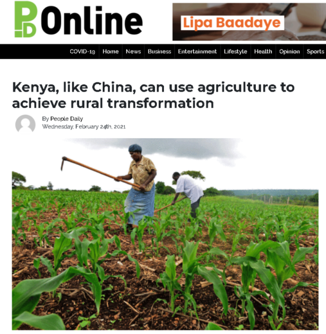 ​肯尼亚媒体：肯尼亚可仿效中国发展农业实现减贫