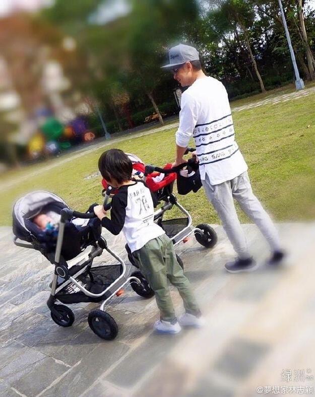 温馨！林志颖晒亲子照 小小男子汉Kimi推着双胞胎弟弟