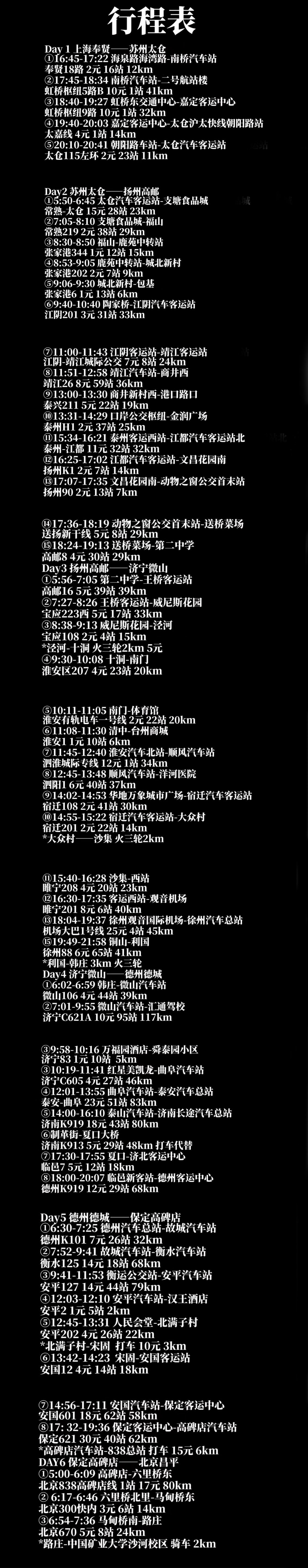 6天5夜！大二男生从上海坐公交到北京花了381元 附详细行程表
