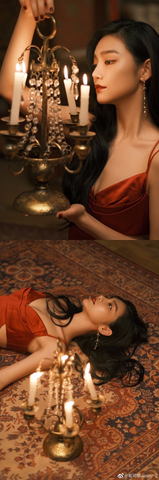 曾可妮穿吊带长裙婀娜性感 好似一支红玫瑰