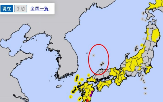 日本气象厅5日在发布超强台风“轩岚诺”的气象警报时,在地图中将独岛标记为日本领土。图自韩媒