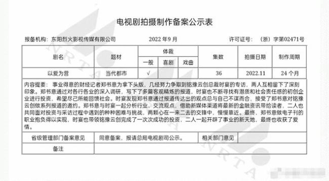 白鹿王鹤棣《以爱为营》备案公示 将于11月开机