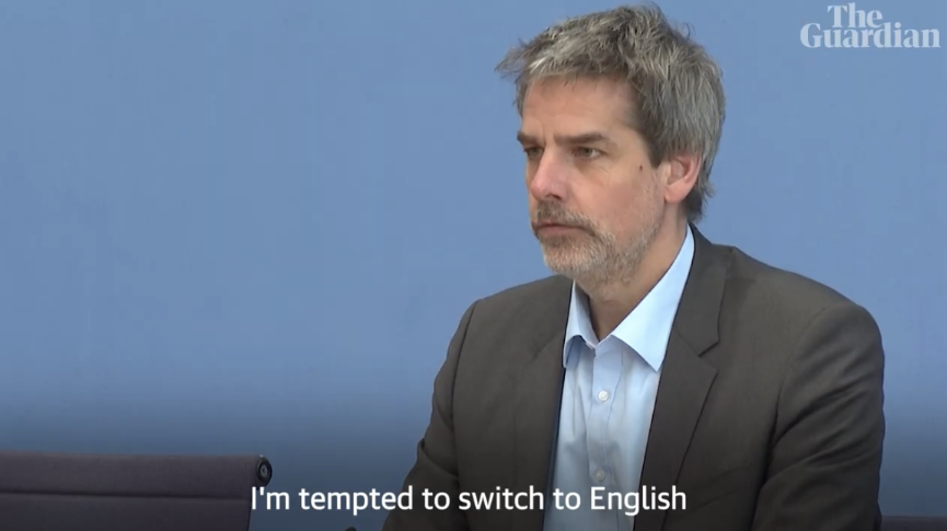 ▲德政府发言人赫伯斯特莱特在接受采访时表示:“我很想改用英语说,鲍里斯·约翰逊说的话是‘一派胡言’。”