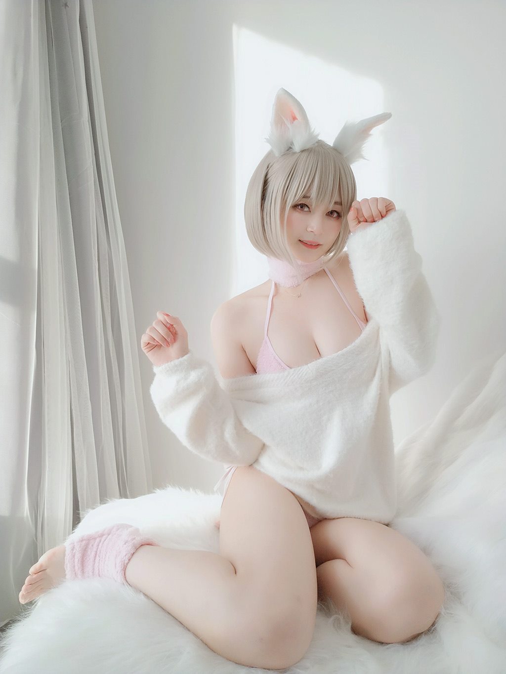 性感少女白银81白色毛衣加粉色内衣性感私房写真集