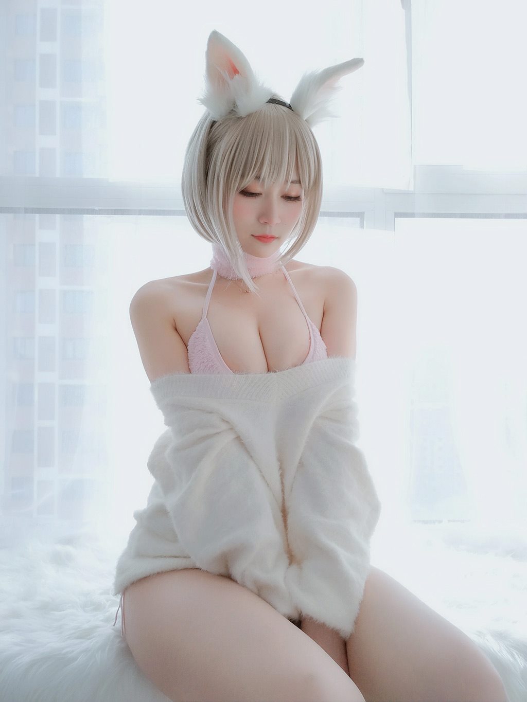 性感少女白银81白色毛衣加粉色内衣性感私房写真集