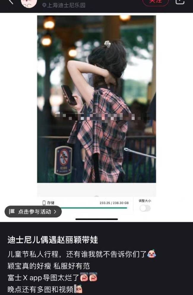 赵丽颖带儿子游玩迪士尼 穿格子衣配背带裤超有范