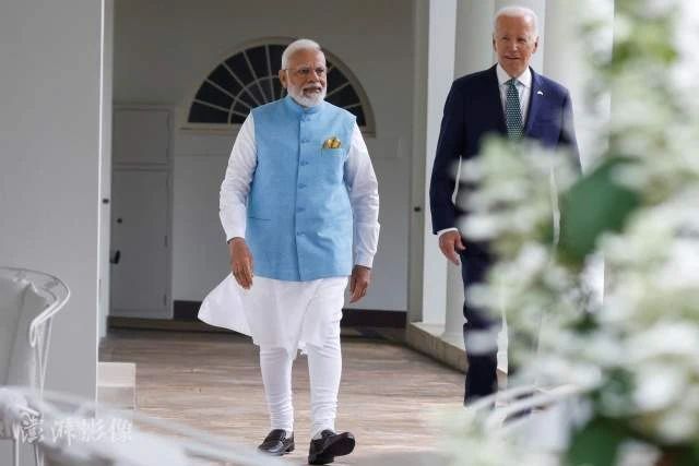 ▲当地时间6月22日，印度总理莫迪访美，与美国总统拜登会晤。（图源：澎湃影像）
