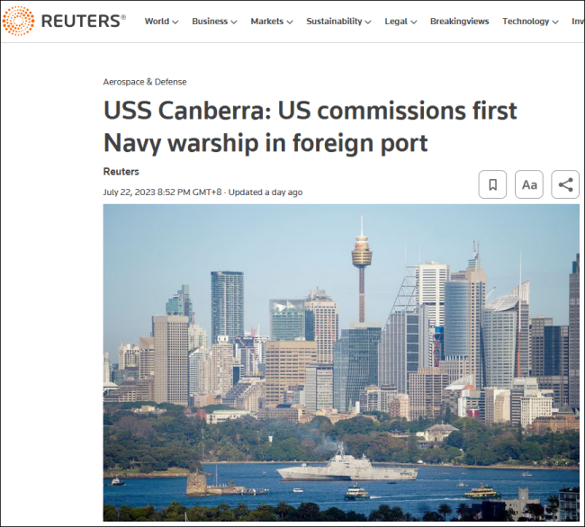 美舰首次在海外入役，突显美澳军事关系