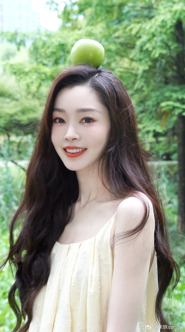 宋轶身穿淡黄色长裙 长发飘飘魅力十足