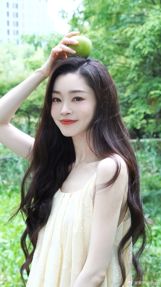 宋轶身穿淡黄色长裙 长发飘飘魅力十足