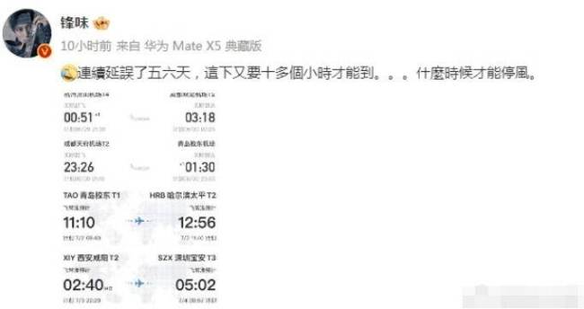 谢霆锋深夜发文呼吁停风 已经连续延误了五六天