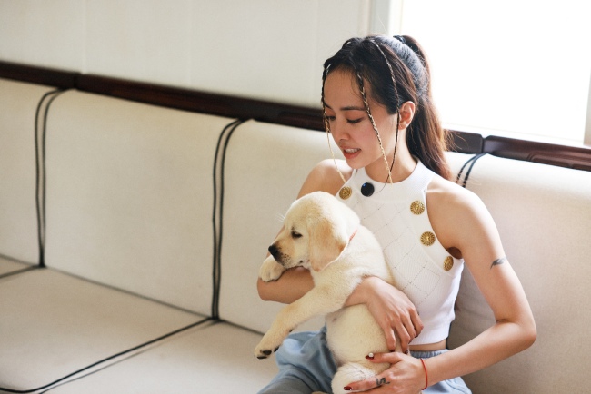蔡依林走进西安导盲犬中心 体验跟随导盲犬出行