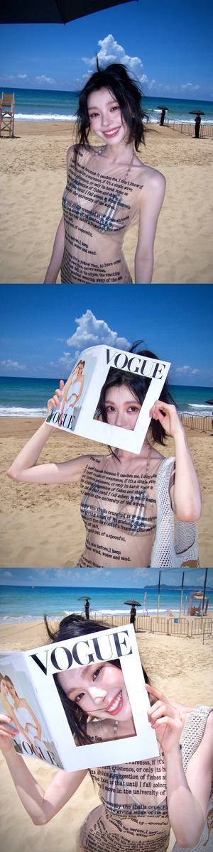 易梦玲透视比基尼造型性感吸睛 化身海边沙滩美女