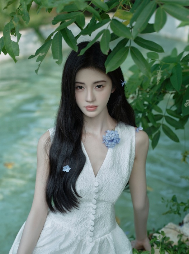 鞠婧祎穿一袭白裙优雅大方 身材纤细气质清纯