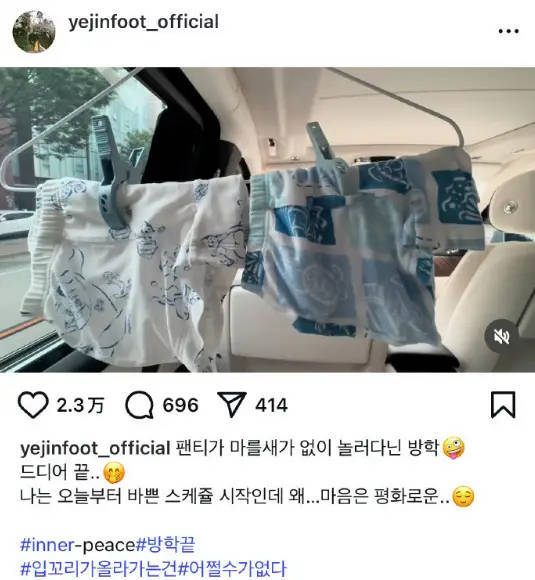 母爱的幸福！孙艺珍晒出在车内晾干儿子内裤照片