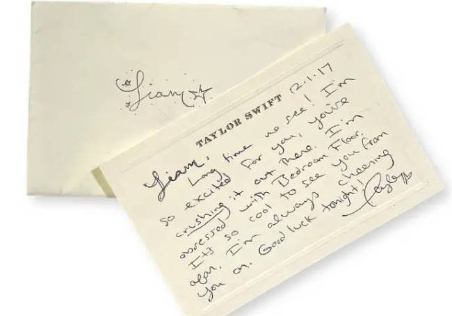 霉霉给利亚姆佩恩的亲笔信被拍卖 成交价7500英镑