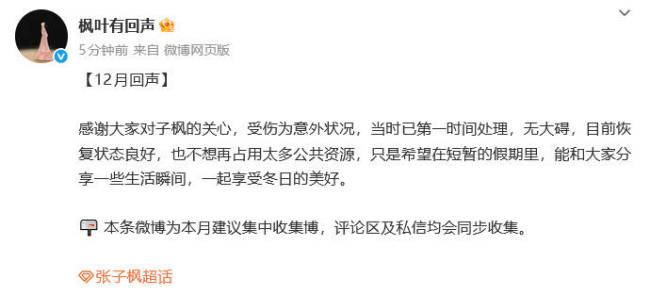 张子枫对接回应其受伤状况：当时已第一时间处理